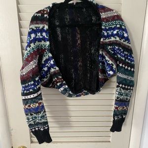 Free People M Lace Cropped Ugly Sweater Tribal Cardigan Shrug Christmas top